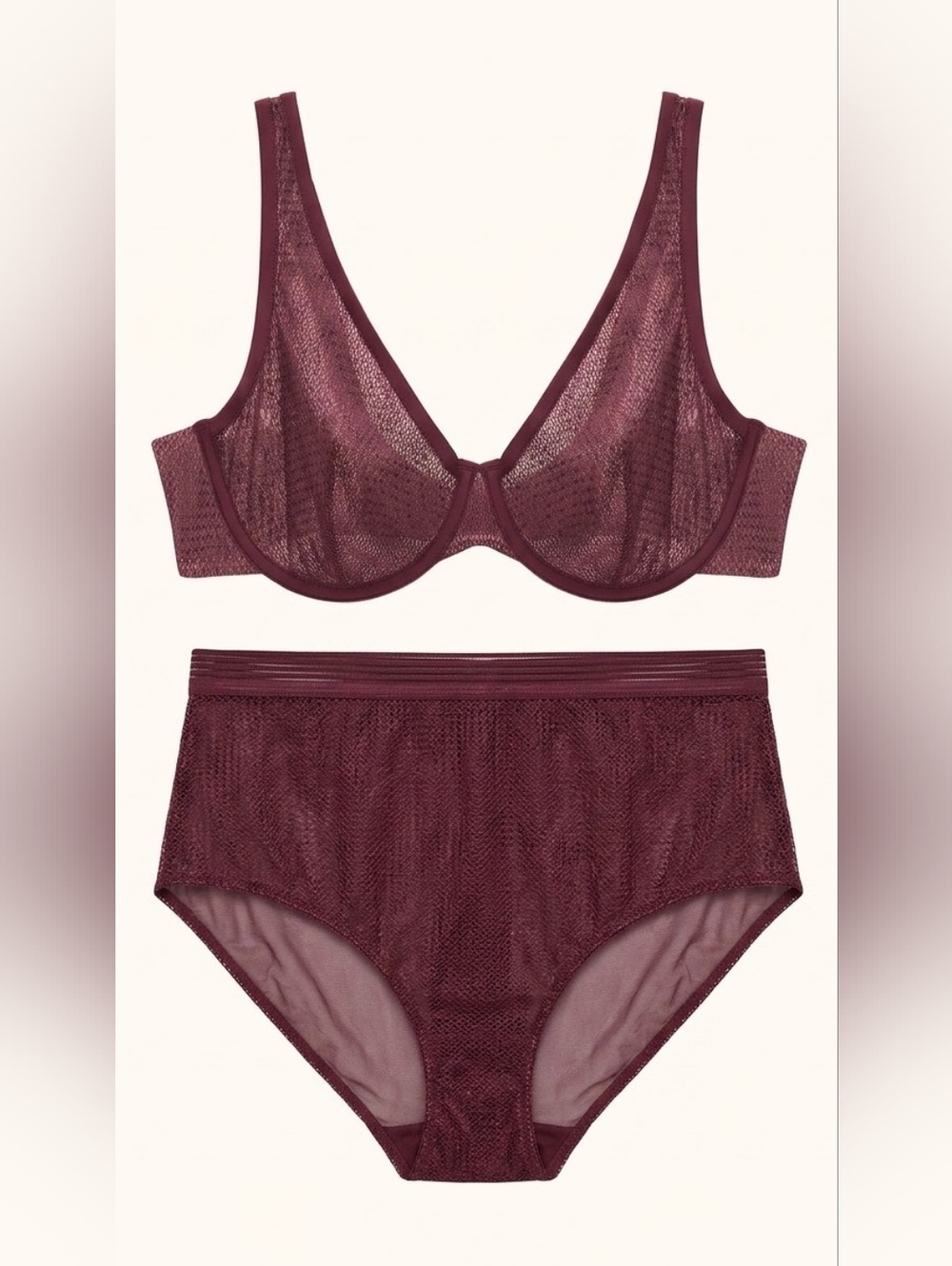 NWT ThirdLove Modern Mesh Unlined Scoop Bra in plum purple & Large Bottoms